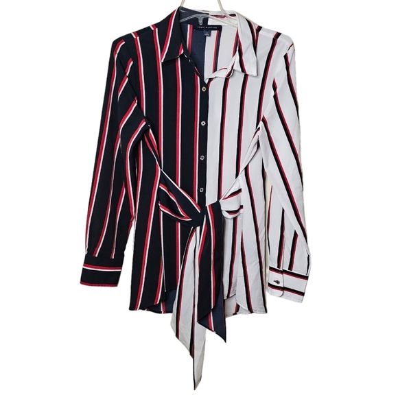 Tommy Hilfiger Tie-Front Colorblocked Tunic Shirt Size Medium - Picture 1 of 10
